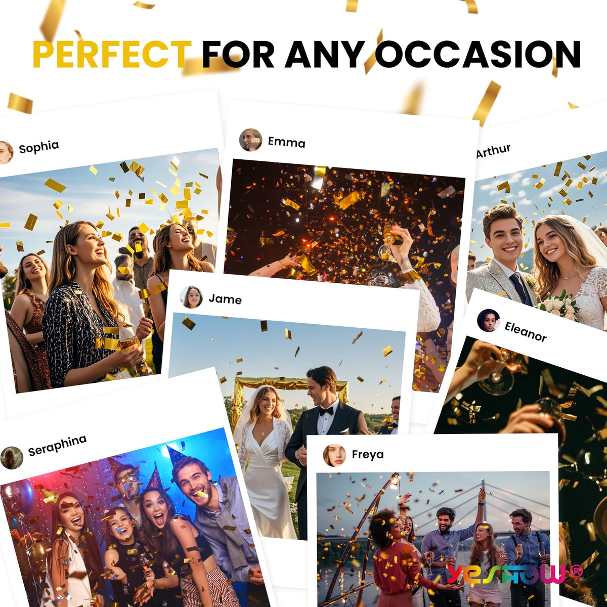 YESHOW confetti cannon enhances Christmas and New Year’s Eve with golden sparkle.