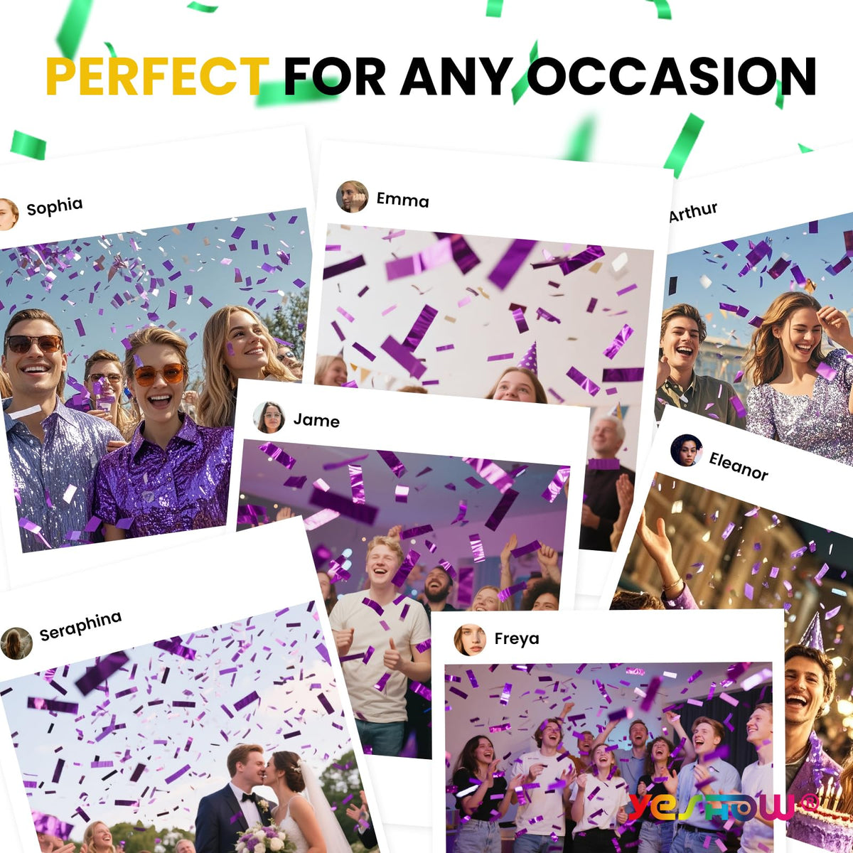 YESHOW Confetti Cannon Purple packaging view for easy setup.