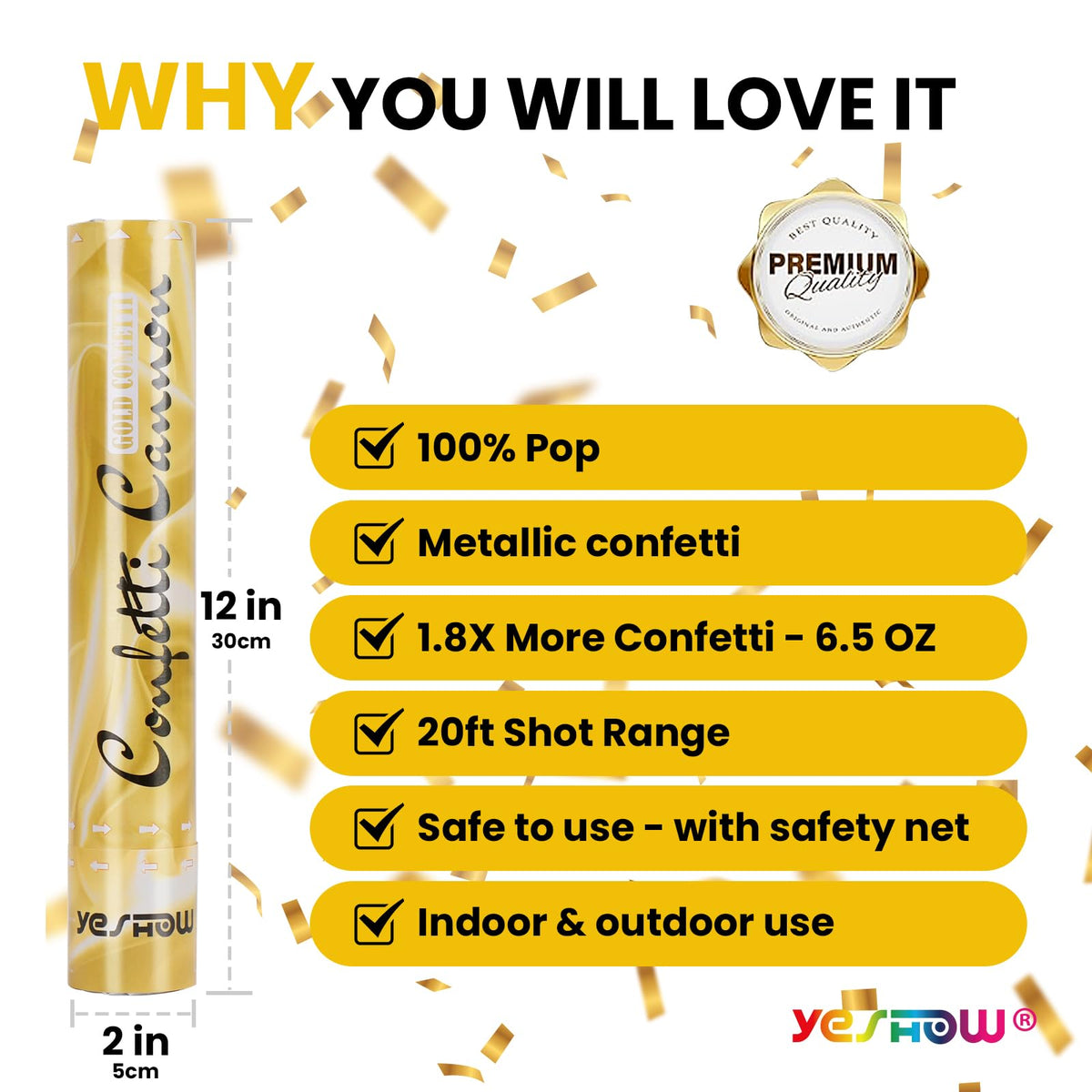 YESHOW confetti cannon safety net design keeps indoor celebrations debris-free.