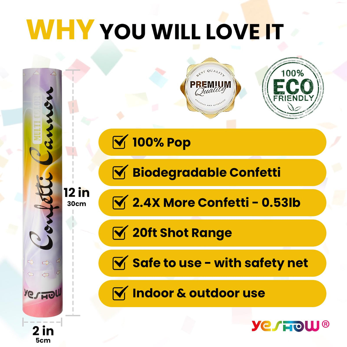 YESHOW confetti cannon safety net design ensuring only confetti is released