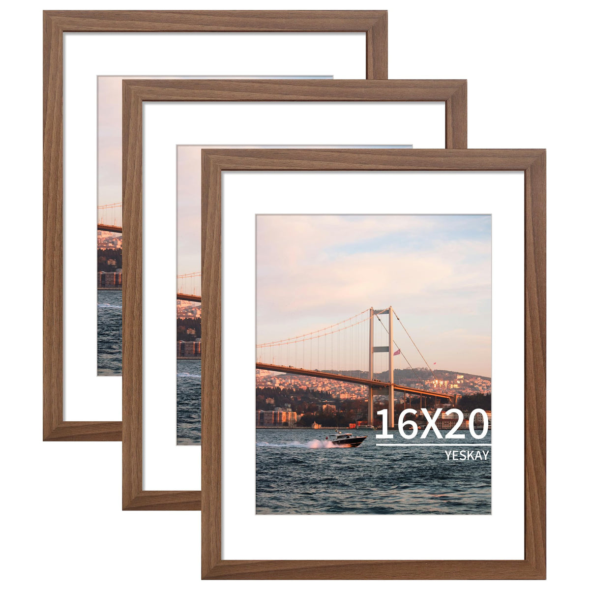 YESKAY 16x20 brown frame set of 3 with mat for stylish wall display