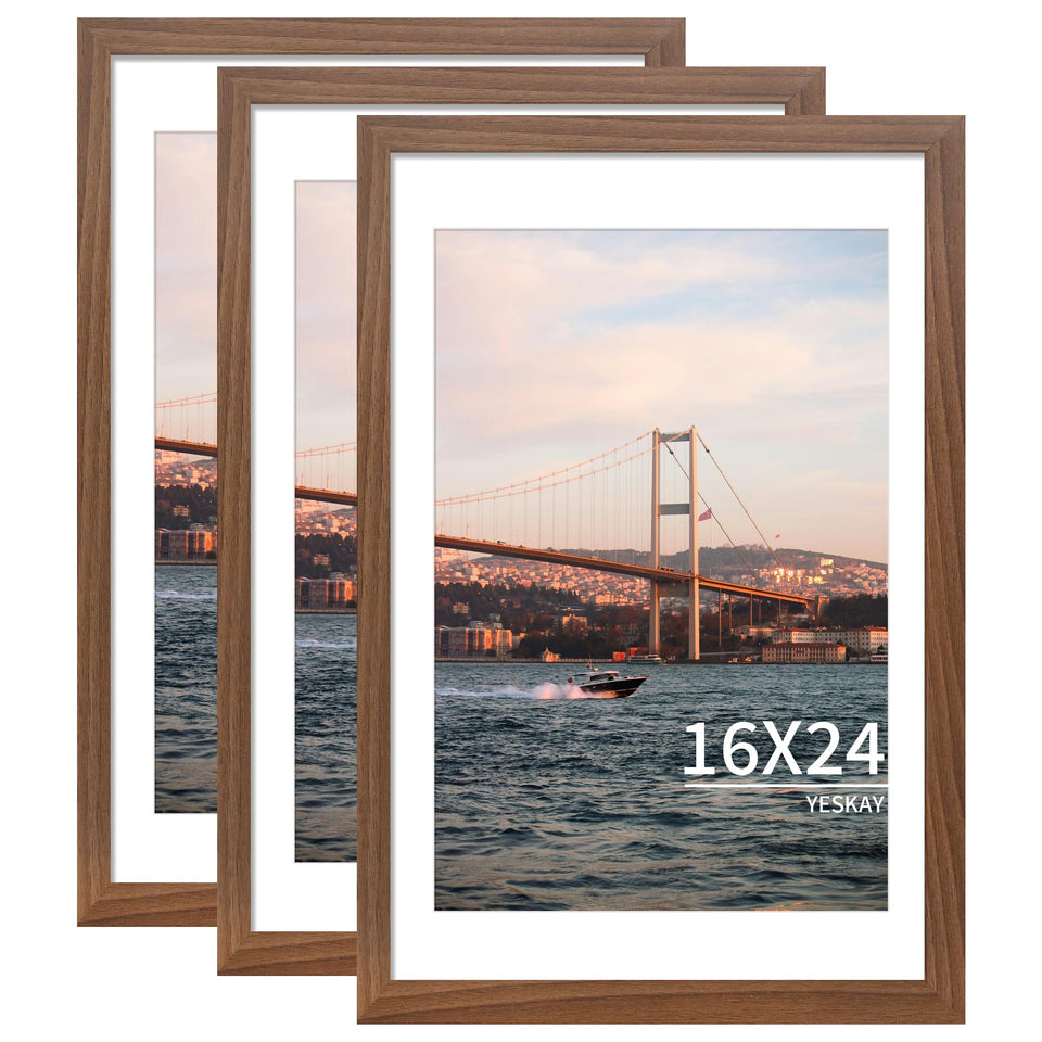 YesKAY 16x24 brown frame with mat displays 12x18 photos elegantly.