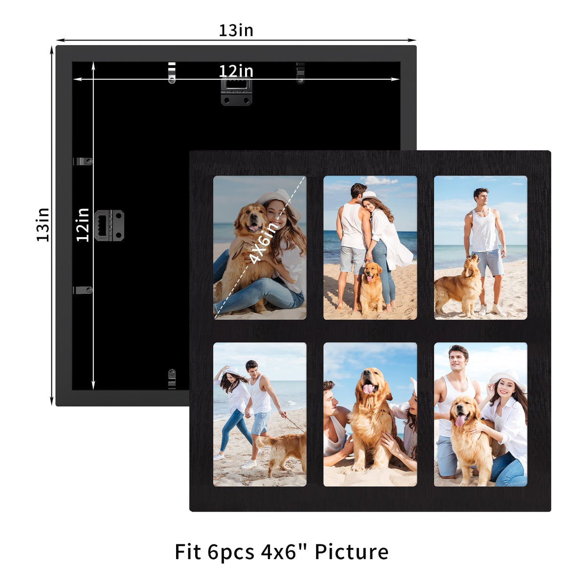 YESKAY 4x6 collage frame back view shows easy photo swapping and secure backing.