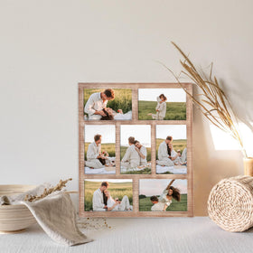YESKAY rustic brown collage frame highlights seven-image layout for home wall decor.