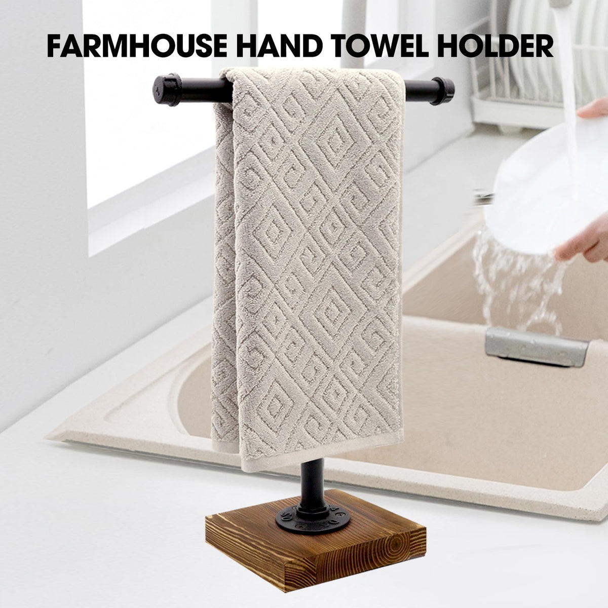 YESSAP free-standing towel stand with anti-slip padding protects counters.