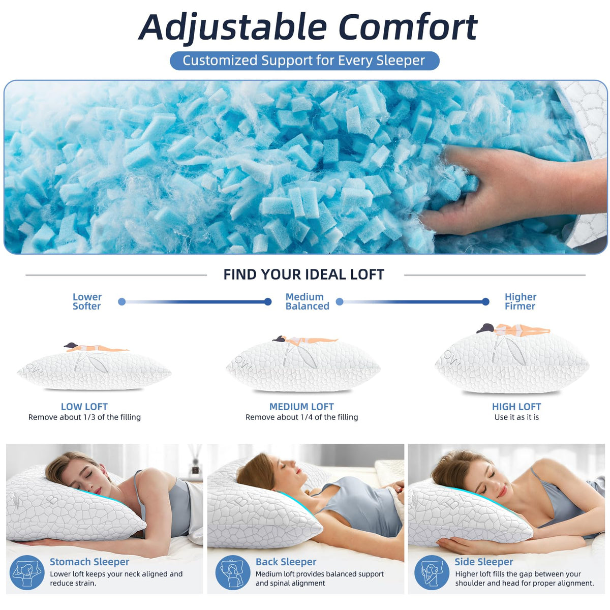 Yettbea adjustable fill to customize height for personalized neck support