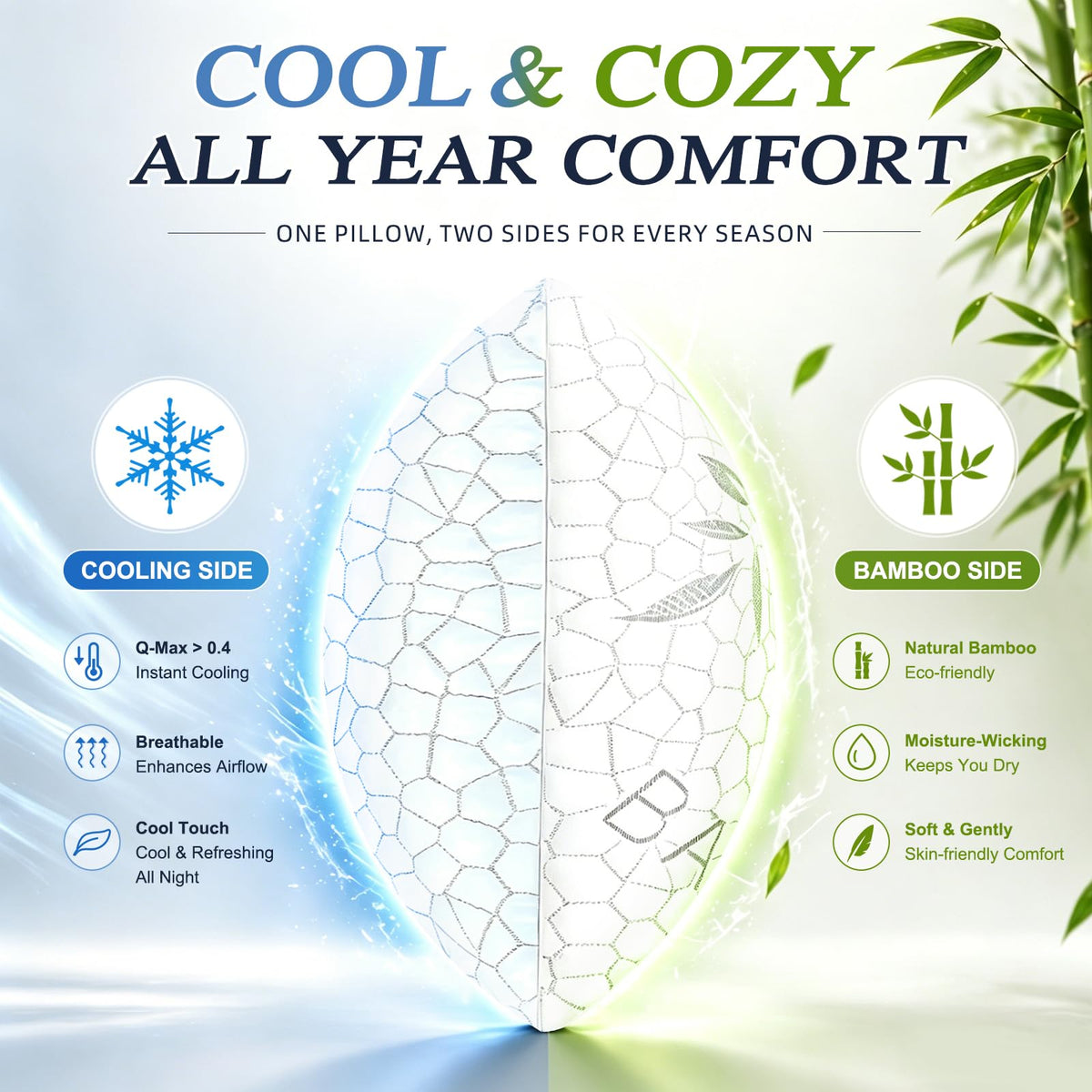 Yettbea dual-sided cover with cooling surface and plush bamboo feel