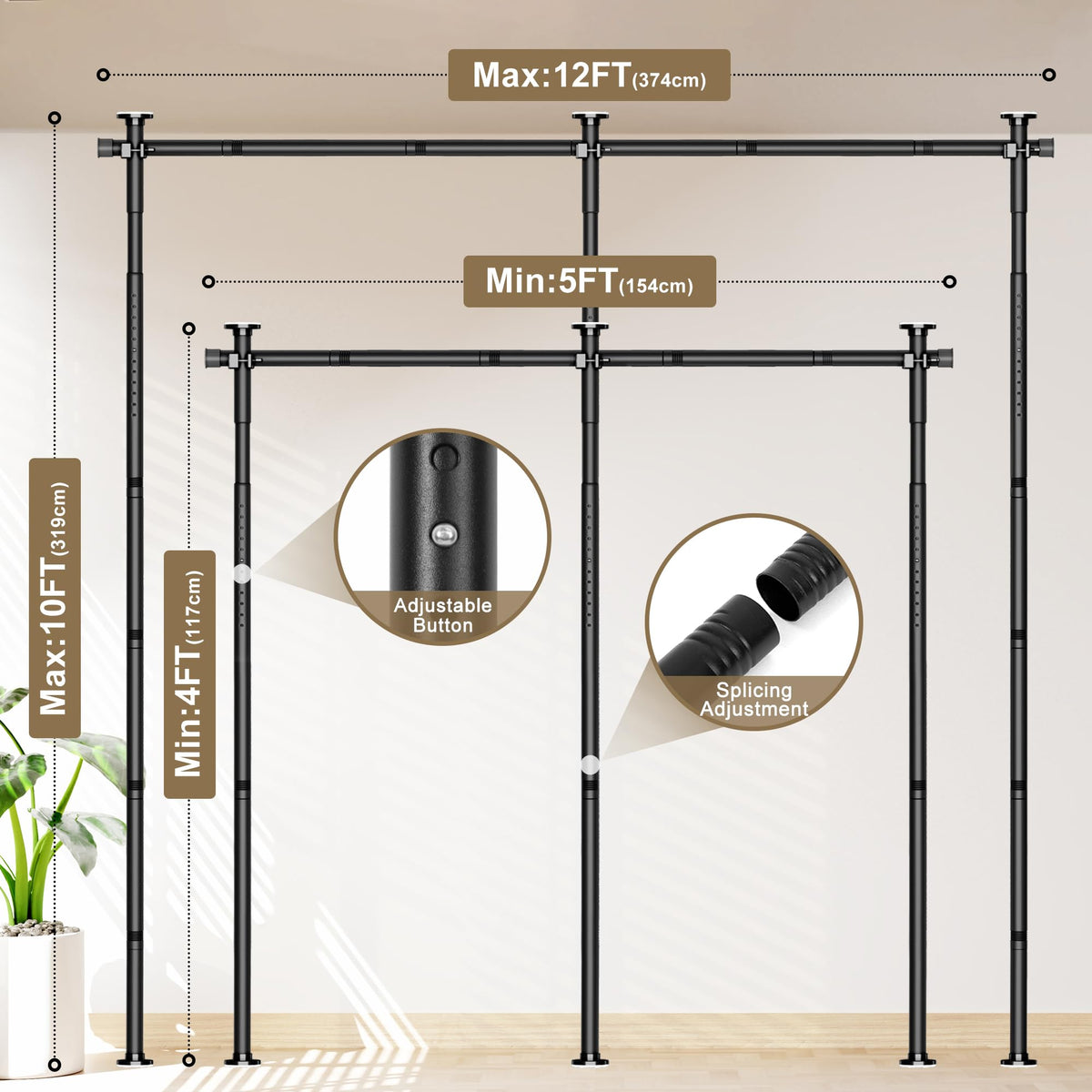 Yettsoy room divider rod adjustable width demonstrates versatile space zoning