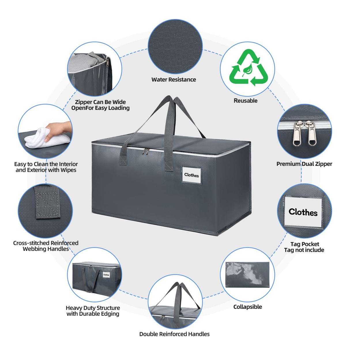 YEUEYS stackable totes demonstrating large capacity for dorm organization.