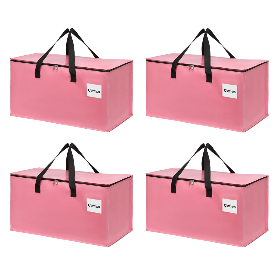 YEUEYS pink extra-large moving bag with reinforced zipper for secure clothes transport.