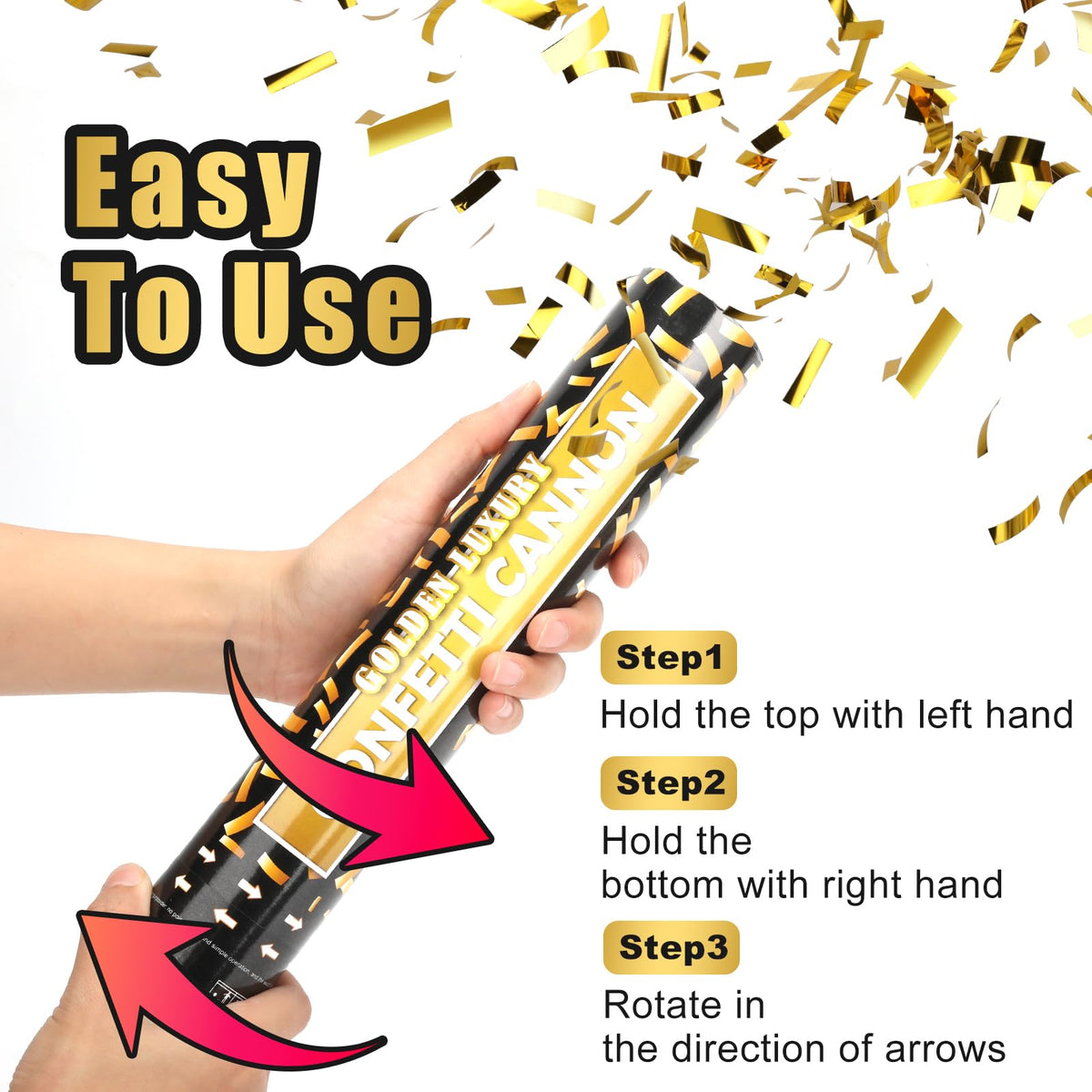 Yeunmu confetti cannon enhances birthday celebrations with gold shimmer.