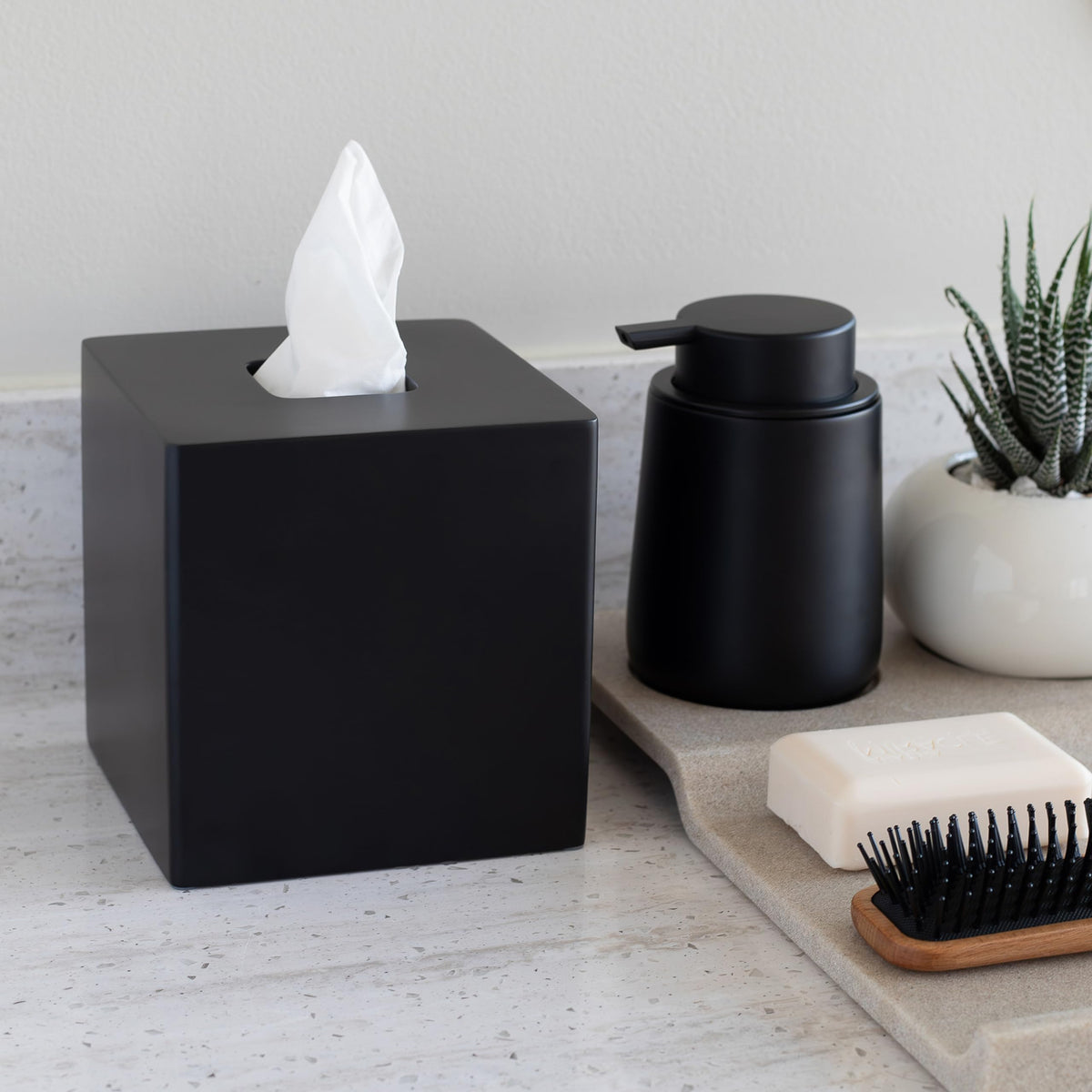 Yew Design durable resin tissue box cover, blends with kitchen or living spaces.