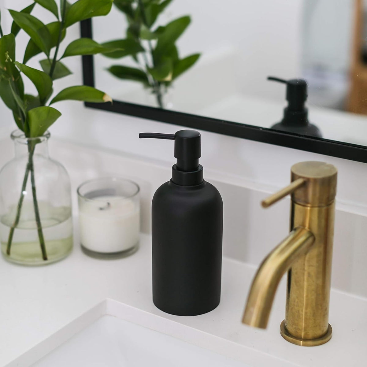 YEW DESIGN dispenser ready for dish soap on a clean counter