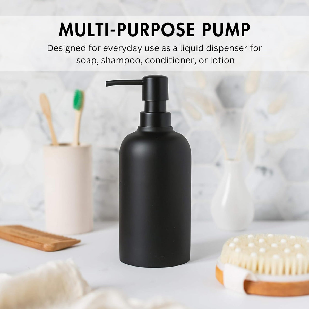 YEW DESIGN pump close-up shows durable resin and easy refill