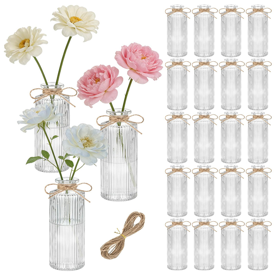 YEXEXINM glass bud vases set 20 with ribbed texture for elegant centerpieces.