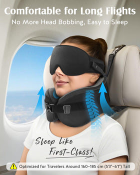 YFONG travel pillow front-adjustment pull-strap for precise neck fit.