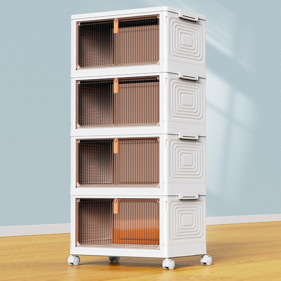 YFXCVSL 4-tier storage bins with lid in compact stackable design for home organization
