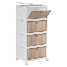 YFXCVSL 4-tier storage bin with lid, showcasing stackable design for organized closet storage