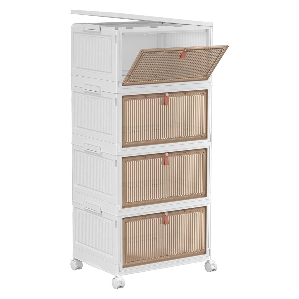 YFXCVSL 4-tier storage bin with lid, showcasing stackable design for organized closet storage
