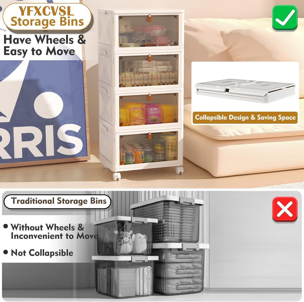 YFXCVSL storage bins front-door magnet keeps contents dust-free and accessible