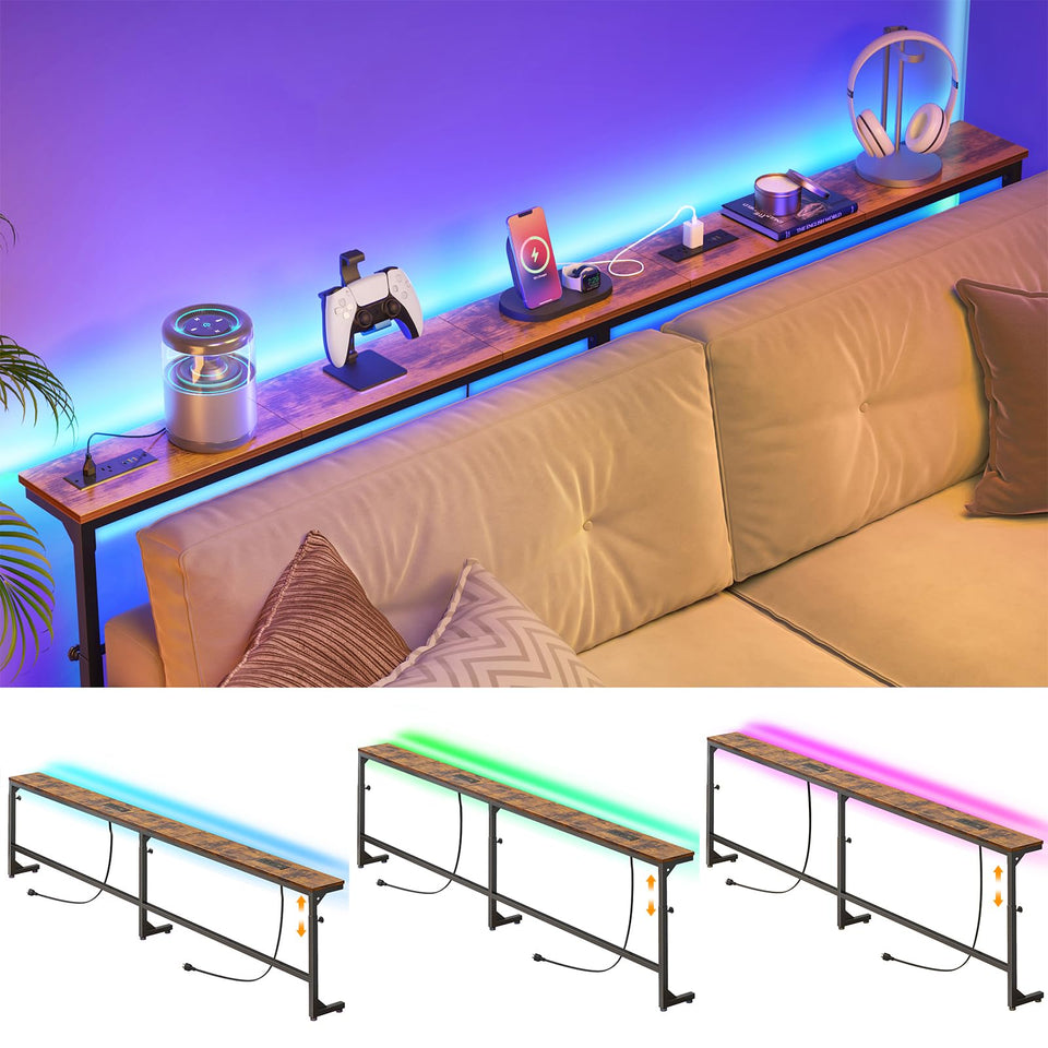 YGEOMER 79in behind-the-couch table with LED lighting enhances living room ambiance