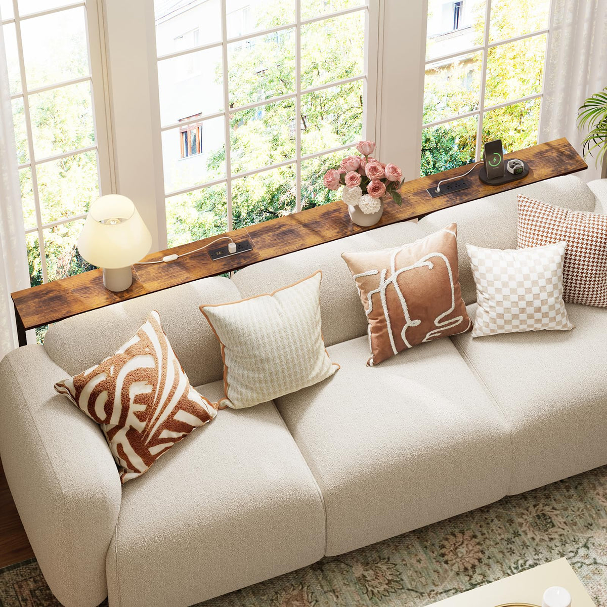 YGEOMER adjustable-height sofa table adapts to sofa height for comfortable serving