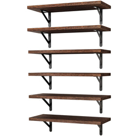 YGEOMER brown floating shelves set on wall, space-saving storage solution.