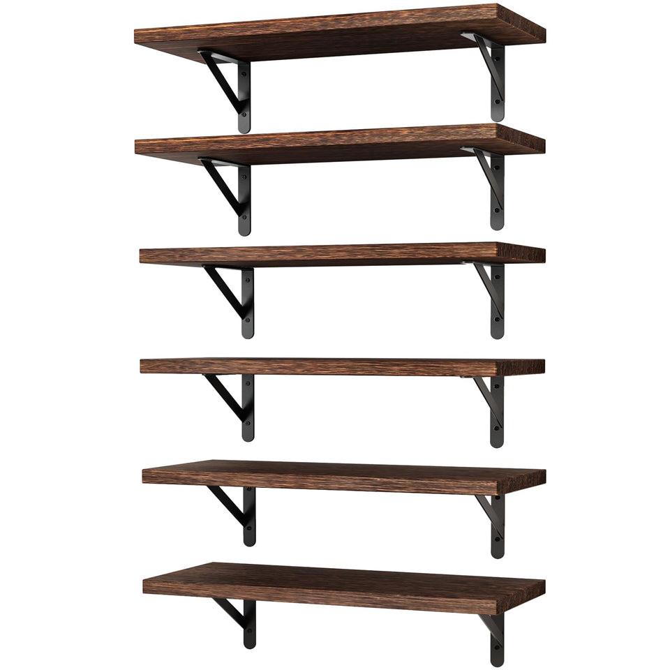 YGEOMER brown floating shelves set on wall, space-saving storage solution.