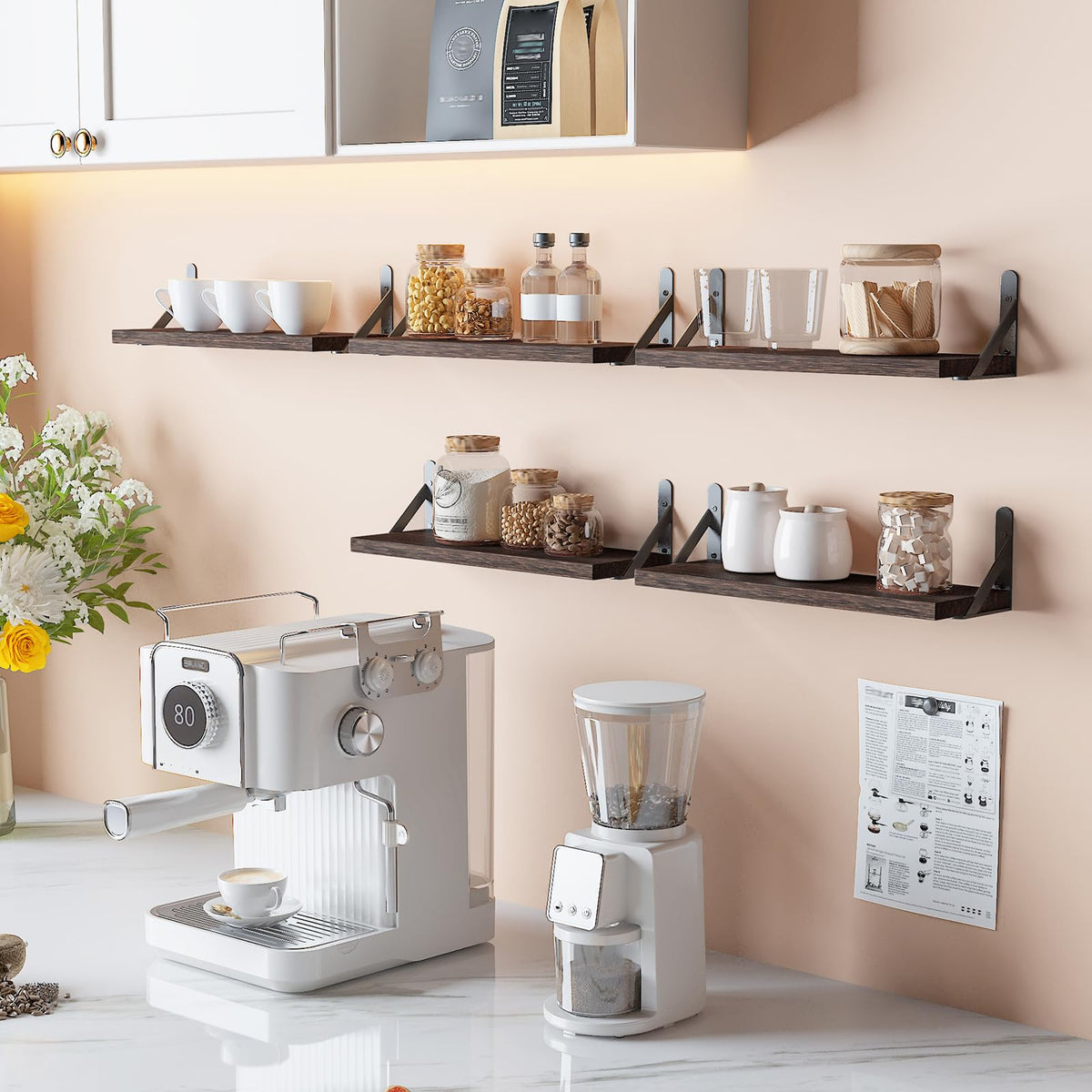 Close-up of natural wood grain on YGEOMER shelves, rustic farmhouse charm.