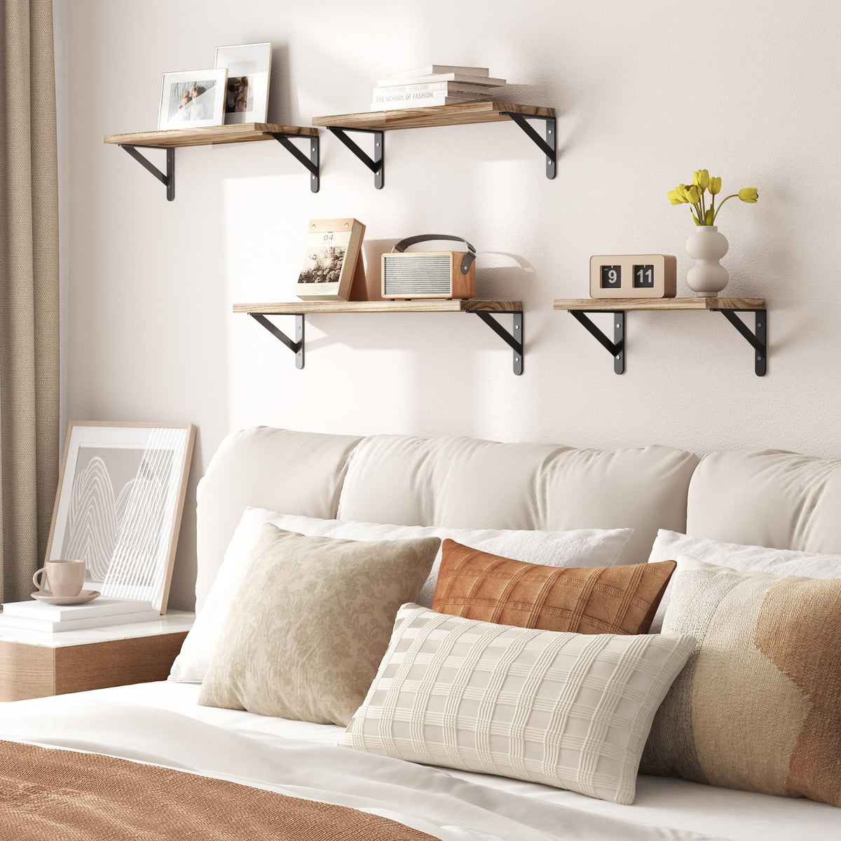 YGEOMER cat-friendly floating shelves offer playful display space.