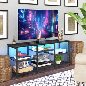 YGEOMER entertainment center shown in a bedroom setup for tidy gaming