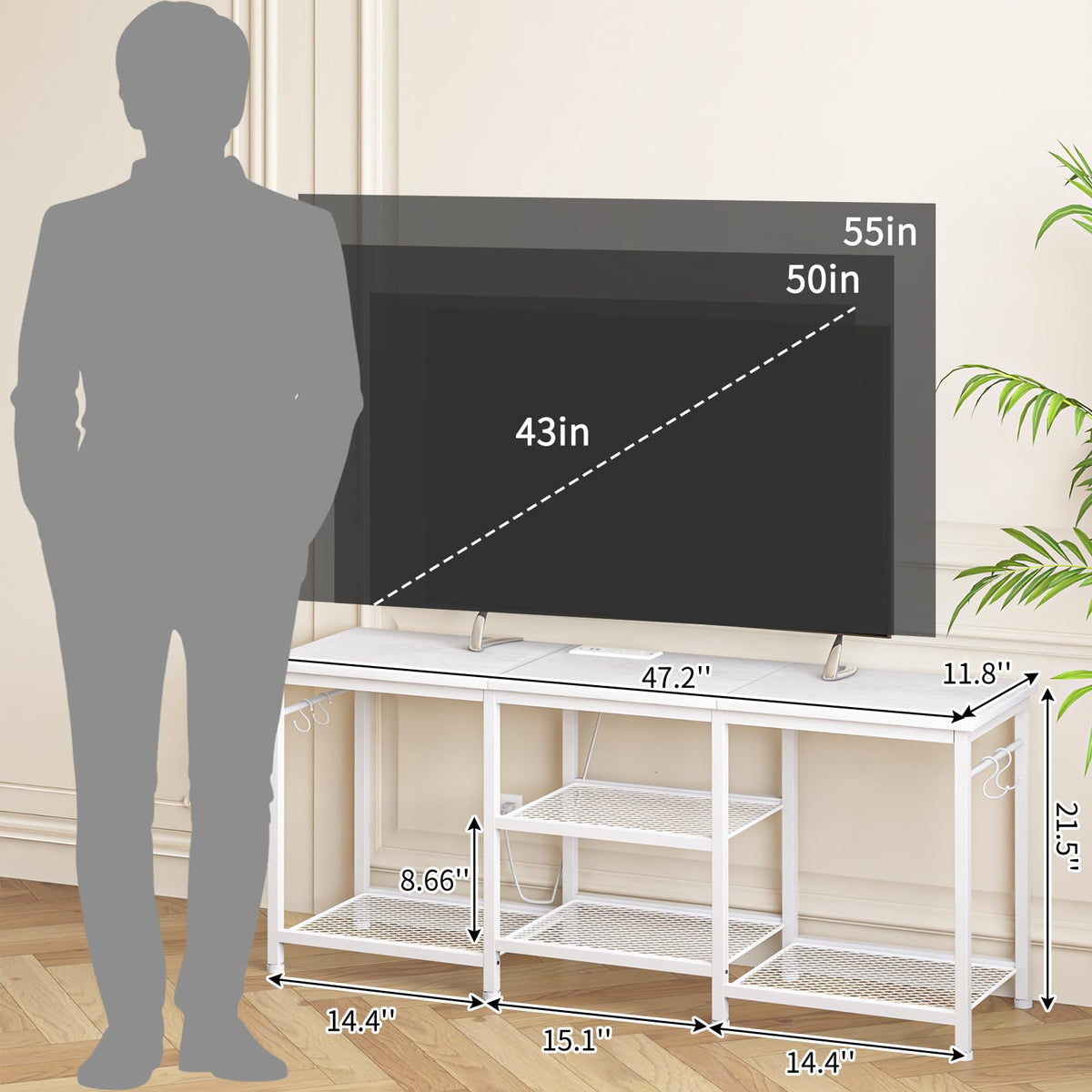 YGEOMER entertainment center with open shelves for media devices and decor