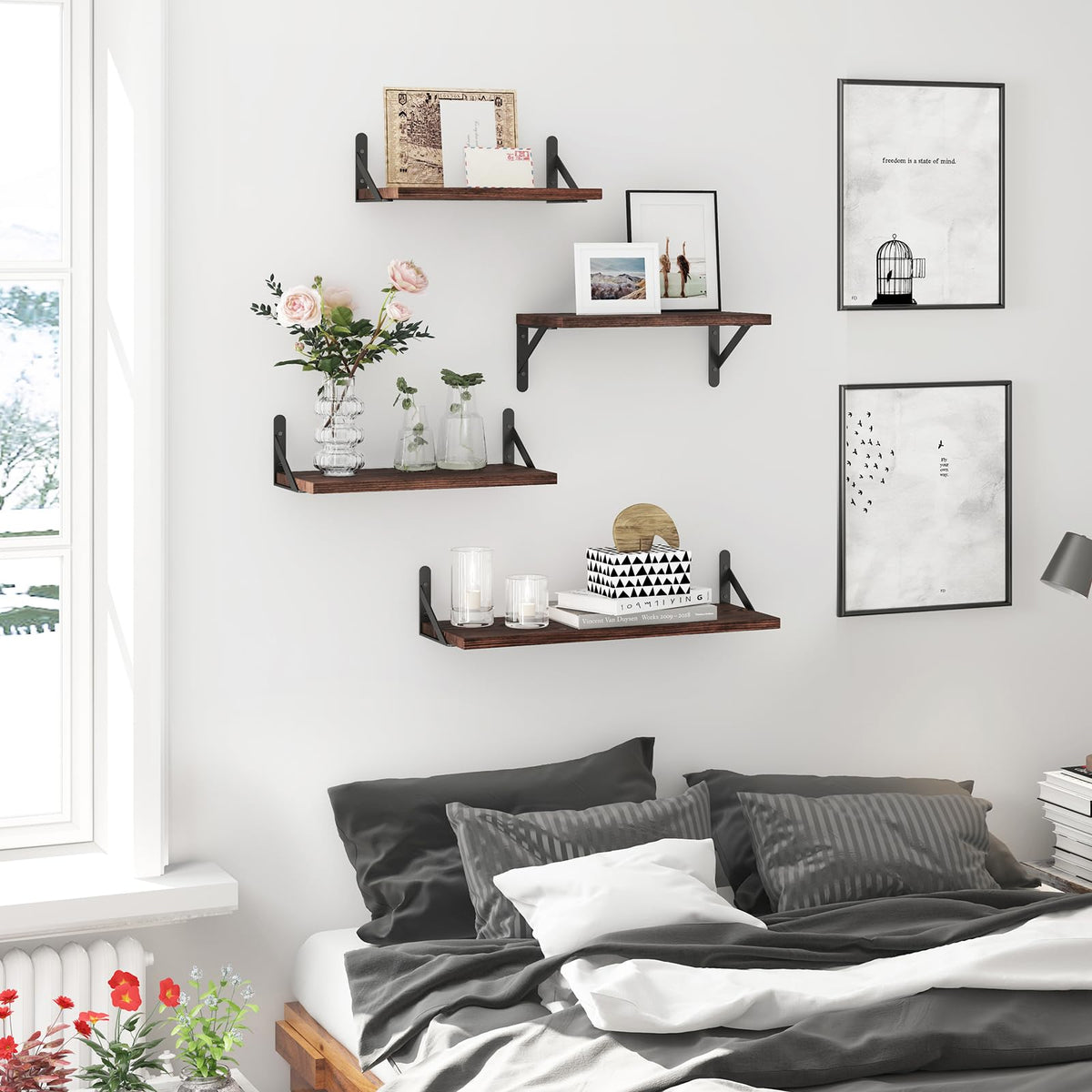YGEOMER bathroom decor with pine shelves for toiletries