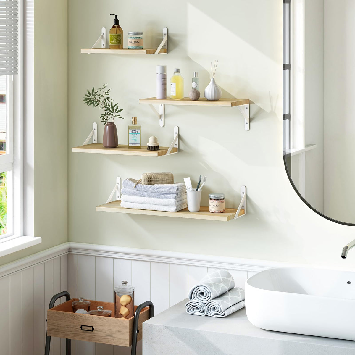 YGEOMER floating shelves in bathroom storage for towels and essentials
