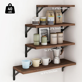 YGEOMER dark pine wall shelves with matte brackets for kitchen organization