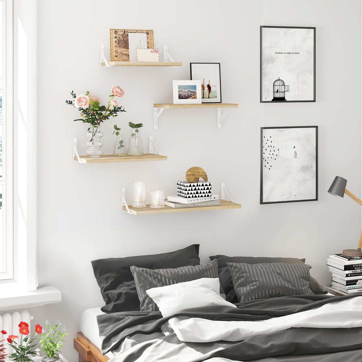 YGEOMER floating shelves in kitchen show practical spice storage and organization