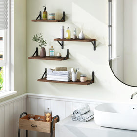YGEOMER living room setup showing multi-size shelves on wall