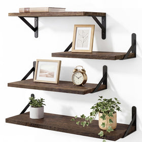 YGEOMER floating shelves set of 4 in dark carbonized brown for organized living spaces.