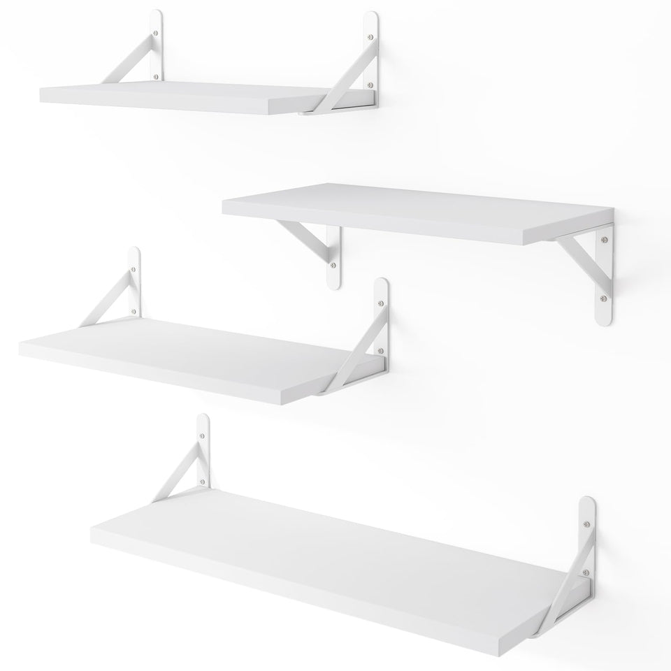 YGEOMER large white floating wall shelf on display for spices or decor.