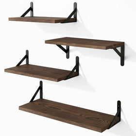 YGEOMER set of 4 floating shelves in dark carbonized pine for living room display