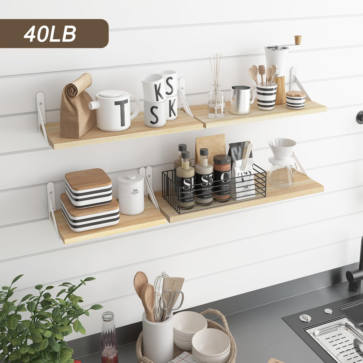 YGEOMER floating shelves set of four arranged on wall for versatile staging