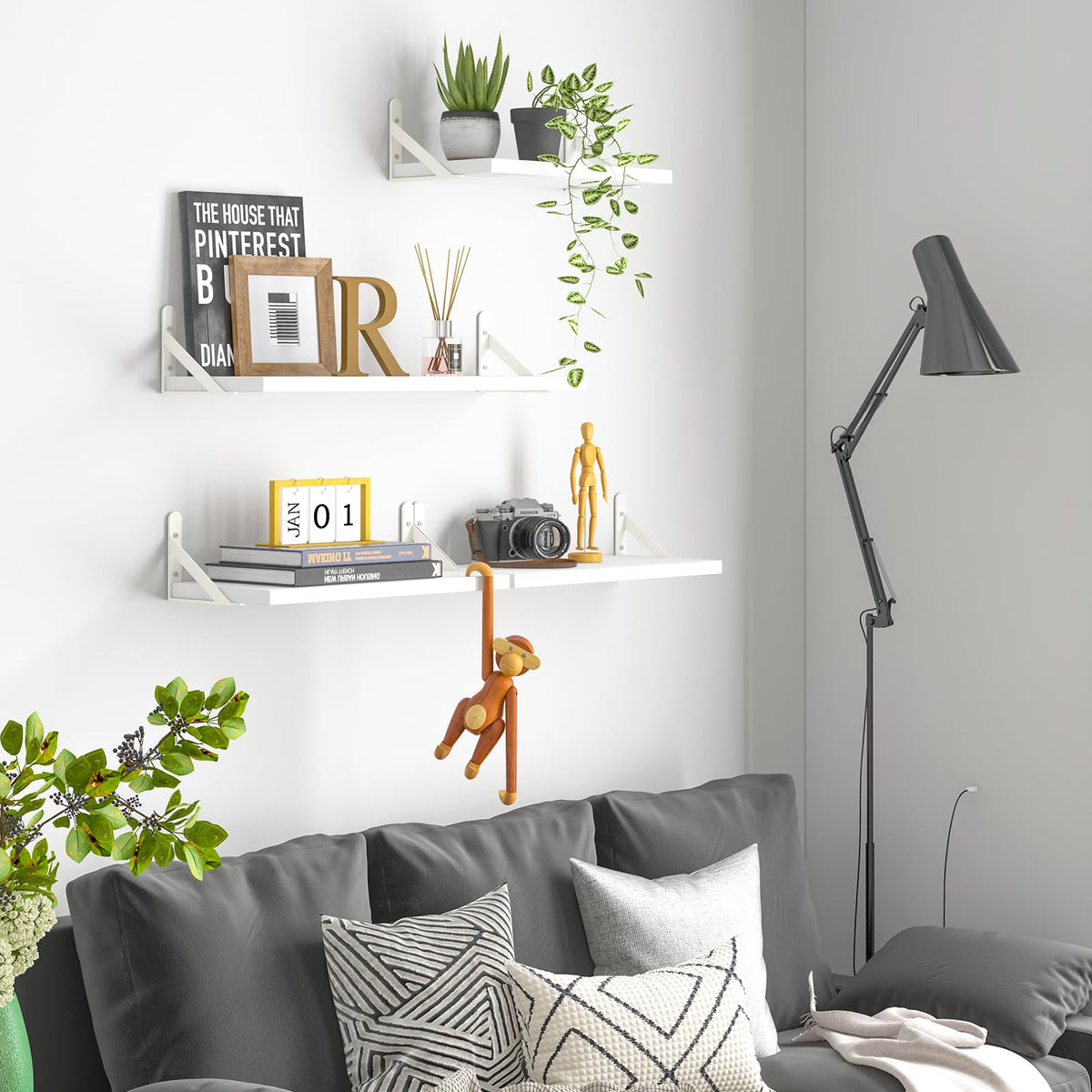 YGEOMER kitchen-ready floating shelves organizing bottles and jars.