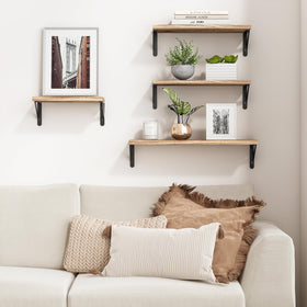 YGEOMER paulownia wood shelves in multiple sizes for flexible storage.