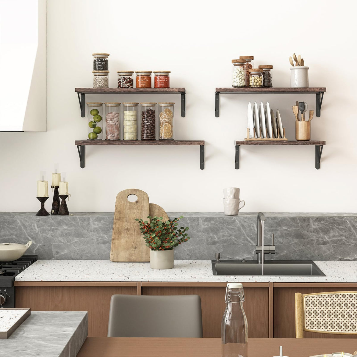YGEOMER paulownia wood shelves showcase natural grain and lightweight strength.