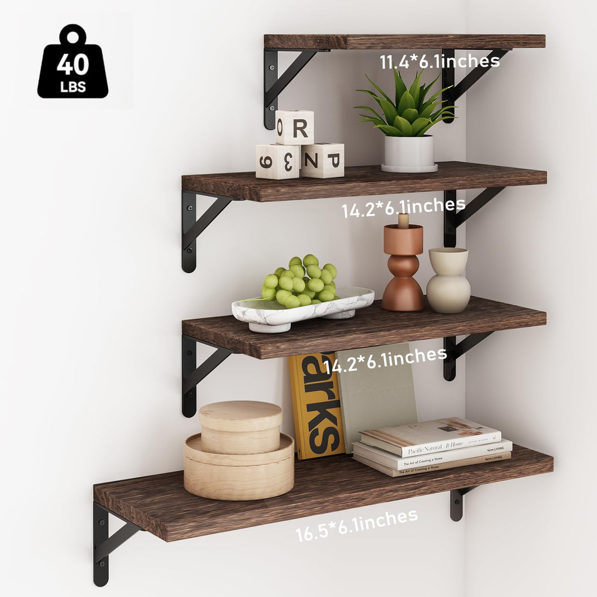YGEOMER shelves with matte brackets offer versatile kitchen storage and display.