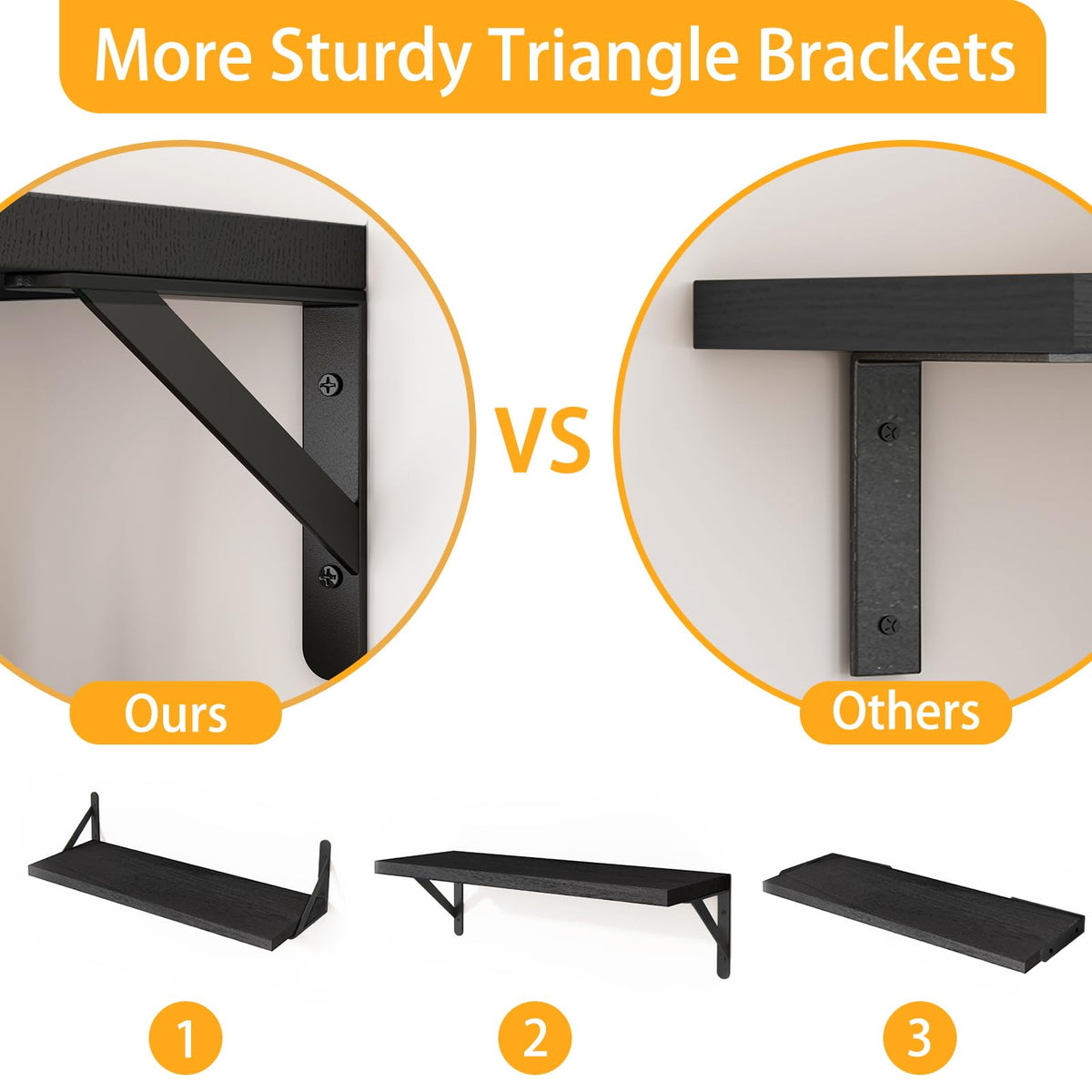 Six-shelf set in soft black pairs with natural wood grain.