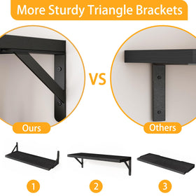 Six-shelf set in soft black pairs with natural wood grain.