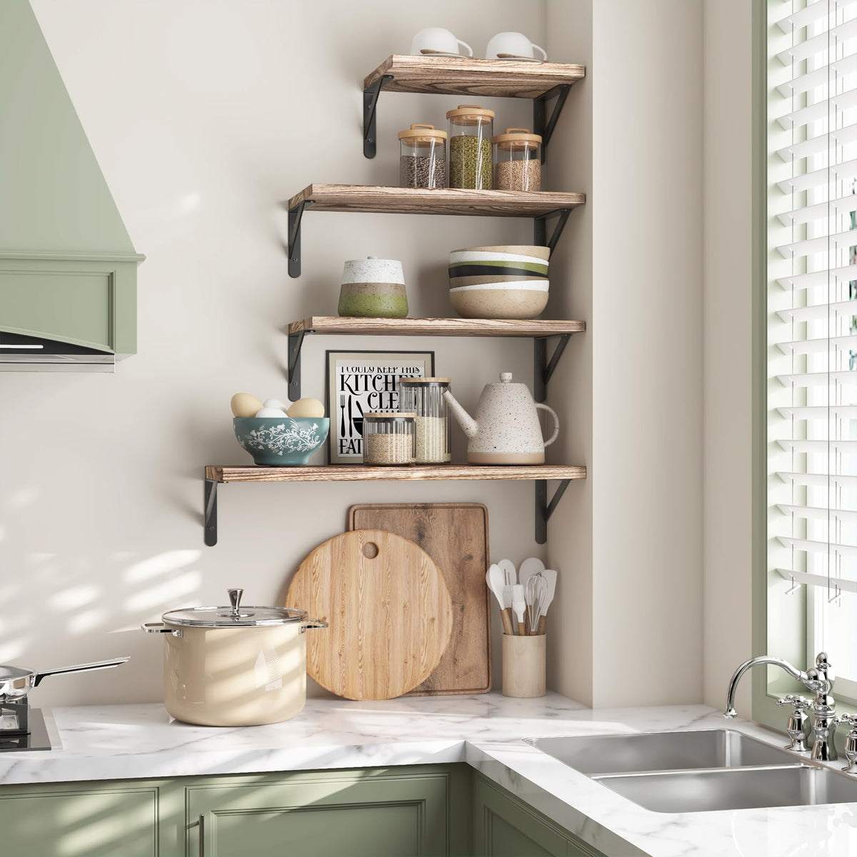 YGEOMER space-saving shelves help keep rooms neat and organized.