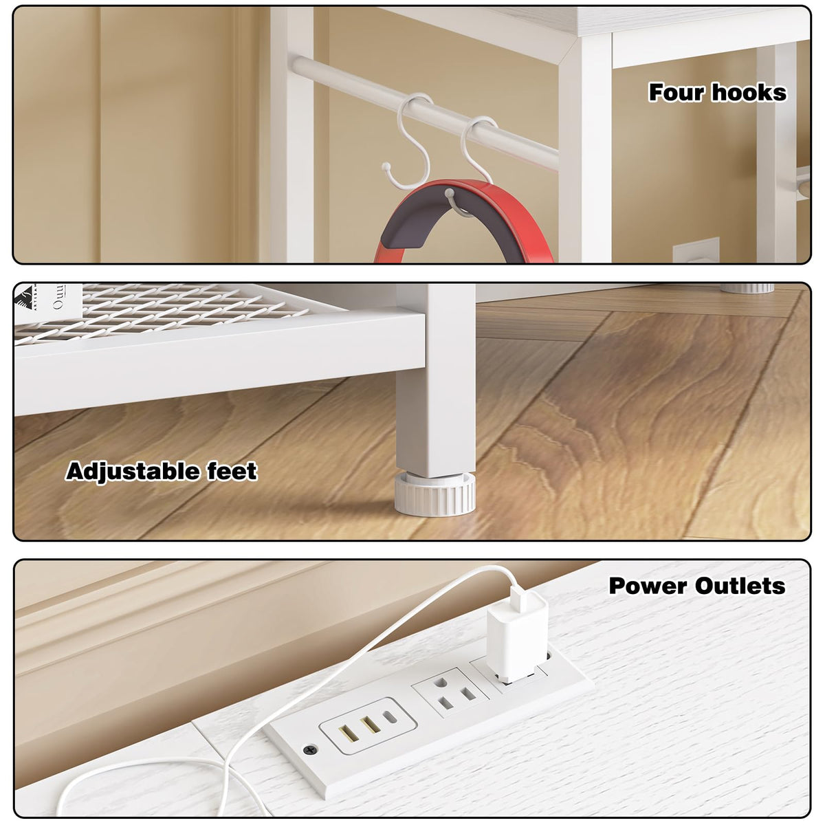YGEOMER TV stand power outlet enables convenient device charging and reduced clutter