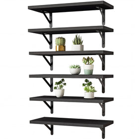 YGEOMER wall shelves in black finish with sturdy brackets for reliable storage.